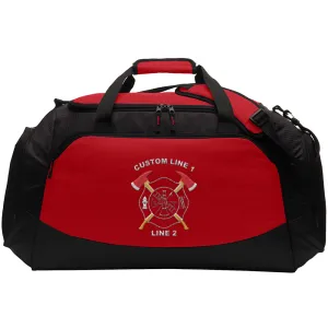 Customized Red and Black Duffle Bag with Crossed Axe Embroidery