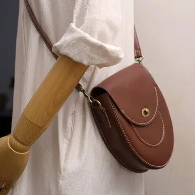 Cute Beige LEATHER Saddle Side Bag WOMEN SHOULDER BAG Crossbody Saddle Purse FOR WOMEN