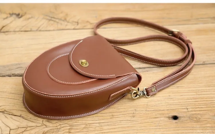 Cute Beige LEATHER Saddle Side Bag WOMEN SHOULDER BAG Crossbody Saddle Purse FOR WOMEN