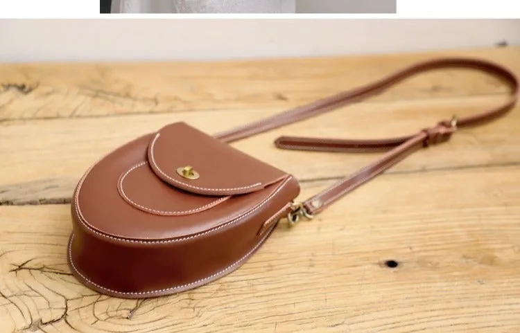 Cute Beige LEATHER Saddle Side Bag WOMEN SHOULDER BAG Crossbody Saddle Purse FOR WOMEN