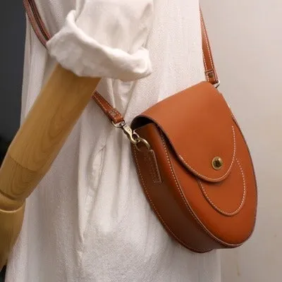 Cute Beige LEATHER Saddle Side Bag WOMEN SHOULDER BAG Crossbody Saddle Purse FOR WOMEN