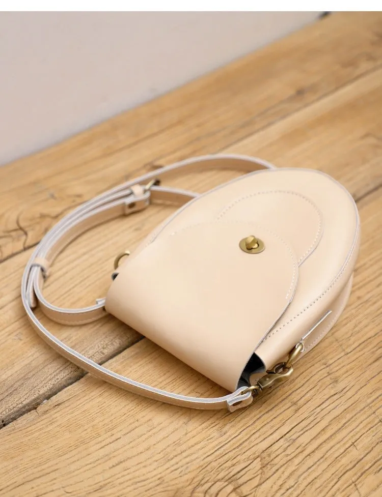 Cute Beige LEATHER Saddle Side Bag WOMEN SHOULDER BAG Crossbody Saddle Purse FOR WOMEN