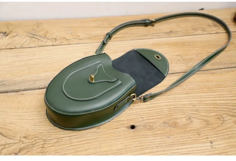 Cute Beige LEATHER Saddle Side Bag WOMEN SHOULDER BAG Crossbody Saddle Purse FOR WOMEN