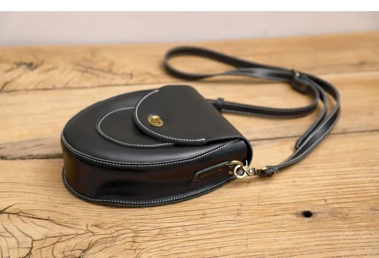 Cute Beige LEATHER Saddle Side Bag WOMEN SHOULDER BAG Crossbody Saddle Purse FOR WOMEN