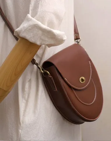 Cute Beige LEATHER Saddle Side Bag WOMEN SHOULDER BAG Crossbody Saddle Purse FOR WOMEN