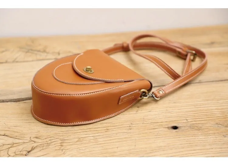 Cute Beige LEATHER Saddle Side Bag WOMEN SHOULDER BAG Crossbody Saddle Purse FOR WOMEN