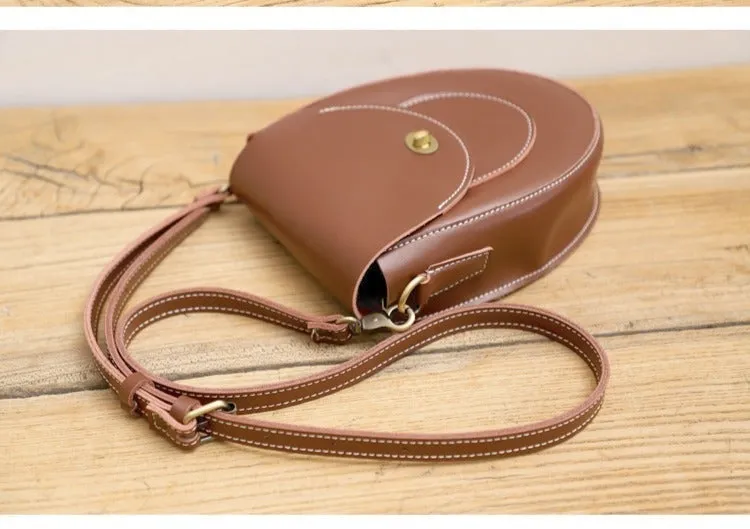 Cute Beige LEATHER Saddle Side Bag WOMEN SHOULDER BAG Crossbody Saddle Purse FOR WOMEN