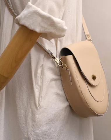 Cute Beige LEATHER Saddle Side Bag WOMEN SHOULDER BAG Crossbody Saddle Purse FOR WOMEN