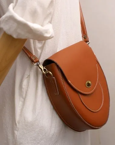 Cute Beige LEATHER Saddle Side Bag WOMEN SHOULDER BAG Crossbody Saddle Purse FOR WOMEN