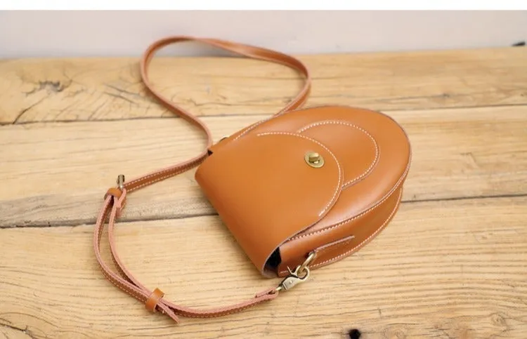 Cute Beige LEATHER Saddle Side Bag WOMEN SHOULDER BAG Crossbody Saddle Purse FOR WOMEN