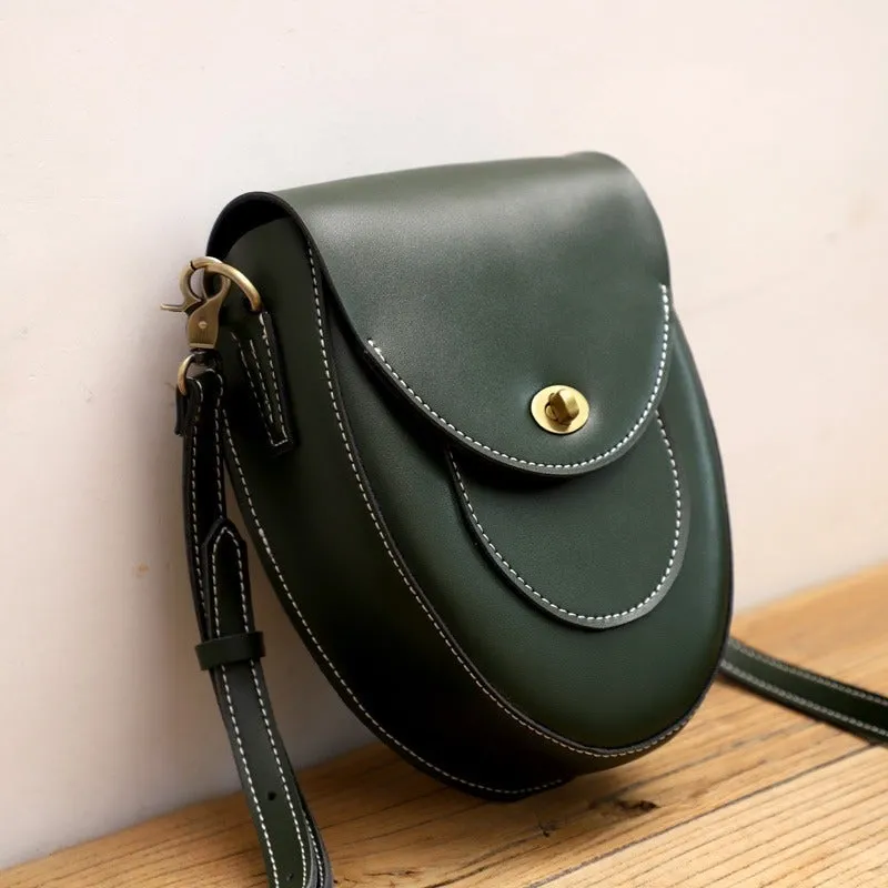 Cute Beige LEATHER Saddle Side Bag WOMEN SHOULDER BAG Crossbody Saddle Purse FOR WOMEN