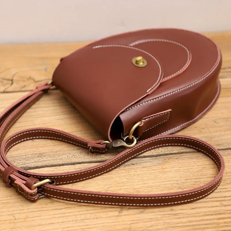 Cute Beige LEATHER Saddle Side Bag WOMEN SHOULDER BAG Crossbody Saddle Purse FOR WOMEN