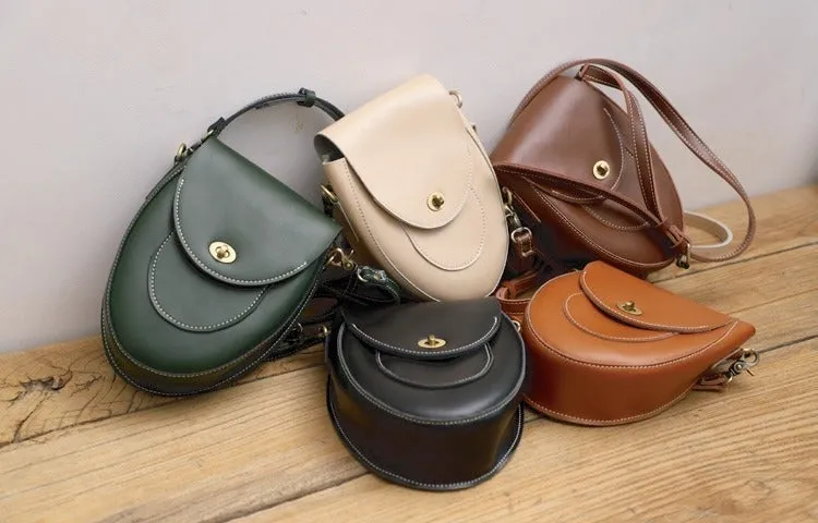 Cute Beige LEATHER Saddle Side Bag WOMEN SHOULDER BAG Crossbody Saddle Purse FOR WOMEN