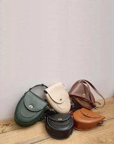 Cute Beige LEATHER Saddle Side Bag WOMEN SHOULDER BAG Crossbody Saddle Purse FOR WOMEN