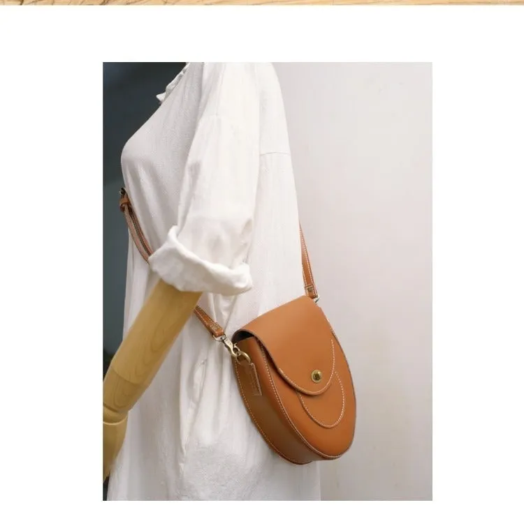 Cute Beige LEATHER Saddle Side Bag WOMEN SHOULDER BAG Crossbody Saddle Purse FOR WOMEN