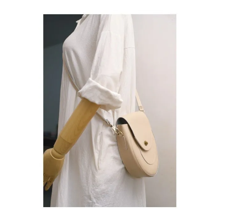 Cute Beige LEATHER Saddle Side Bag WOMEN SHOULDER BAG Crossbody Saddle Purse FOR WOMEN