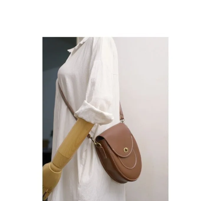 Cute Beige LEATHER Saddle Side Bag WOMEN SHOULDER BAG Crossbody Saddle Purse FOR WOMEN