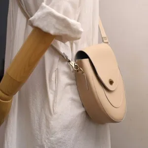 Cute Beige LEATHER Saddle Side Bag WOMEN SHOULDER BAG Crossbody Saddle Purse FOR WOMEN