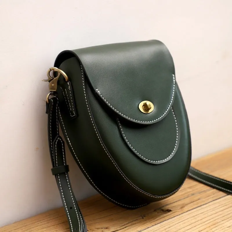 Cute Green LEATHER Saddle Side Bag WOMEN SHOULDER BAG Crossbody Saddle Purse FOR WOMEN