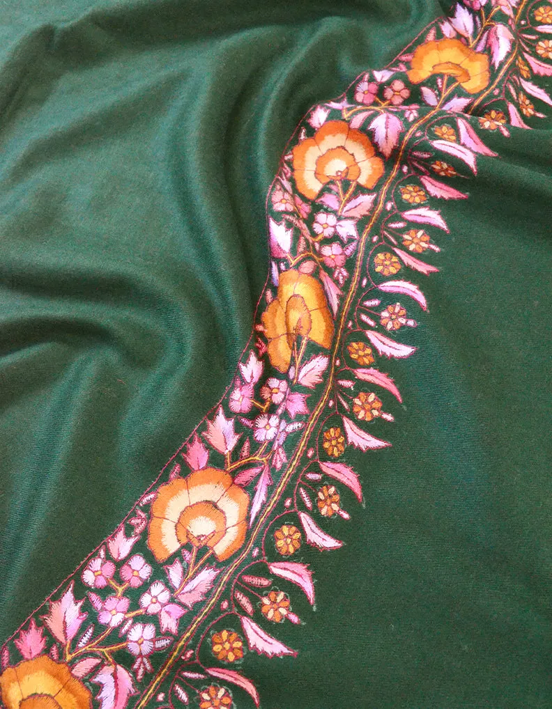 Dark Green Embroidery Pashmina Shawl 7608