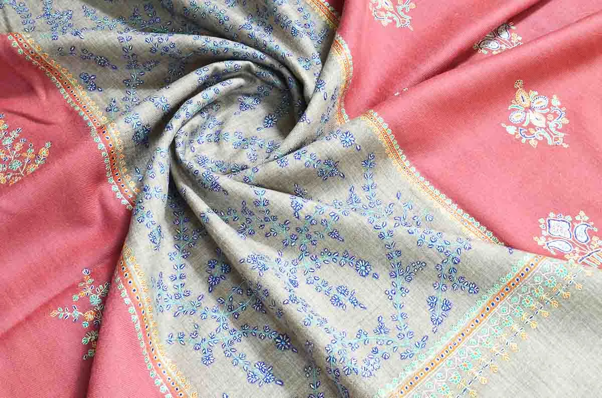 dual colour embroidery shawl - 4834