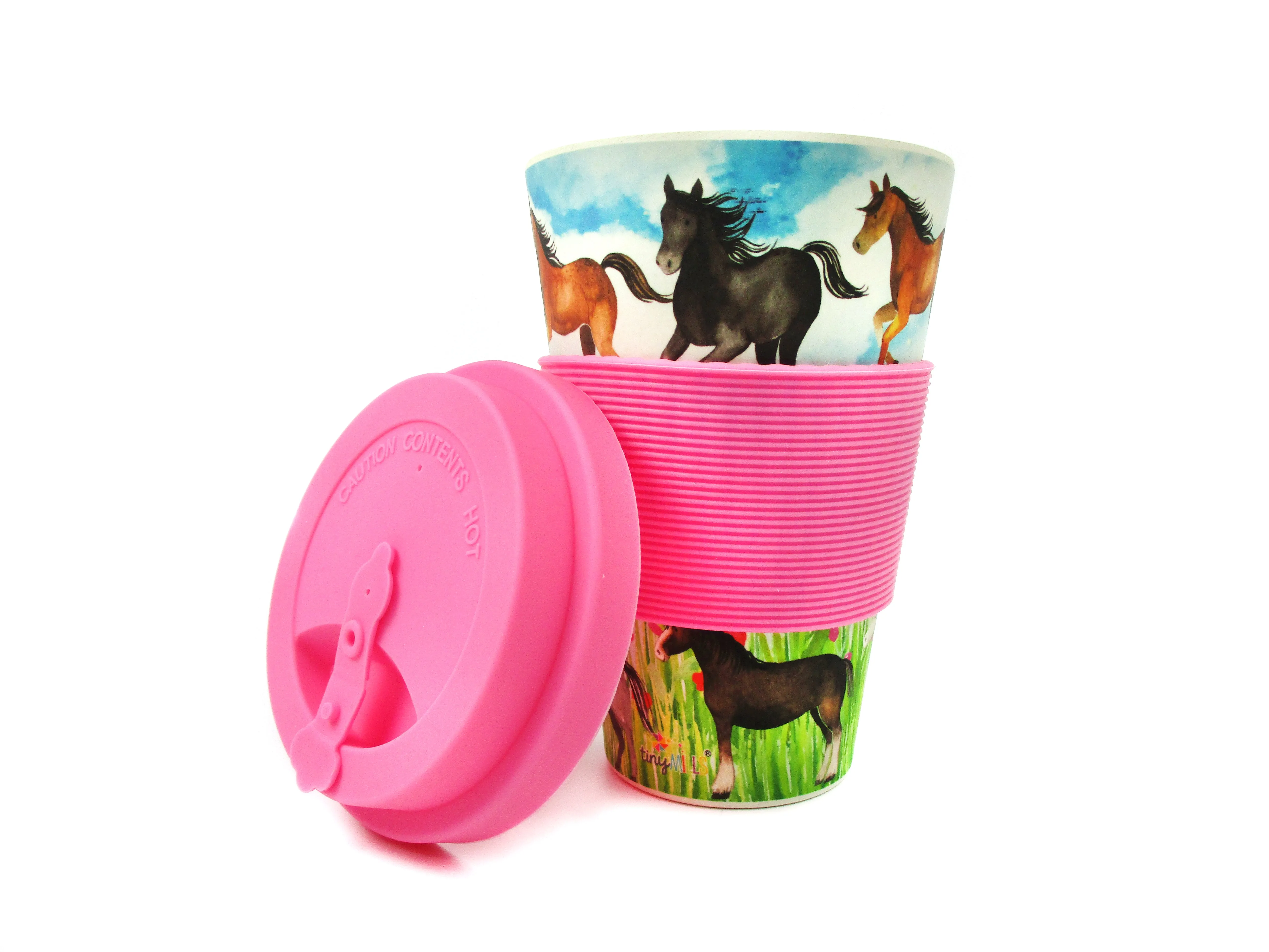 Eco-Friendly Reusable Plant Fiber 14 oz Travel Mug with Horse and Pony Design