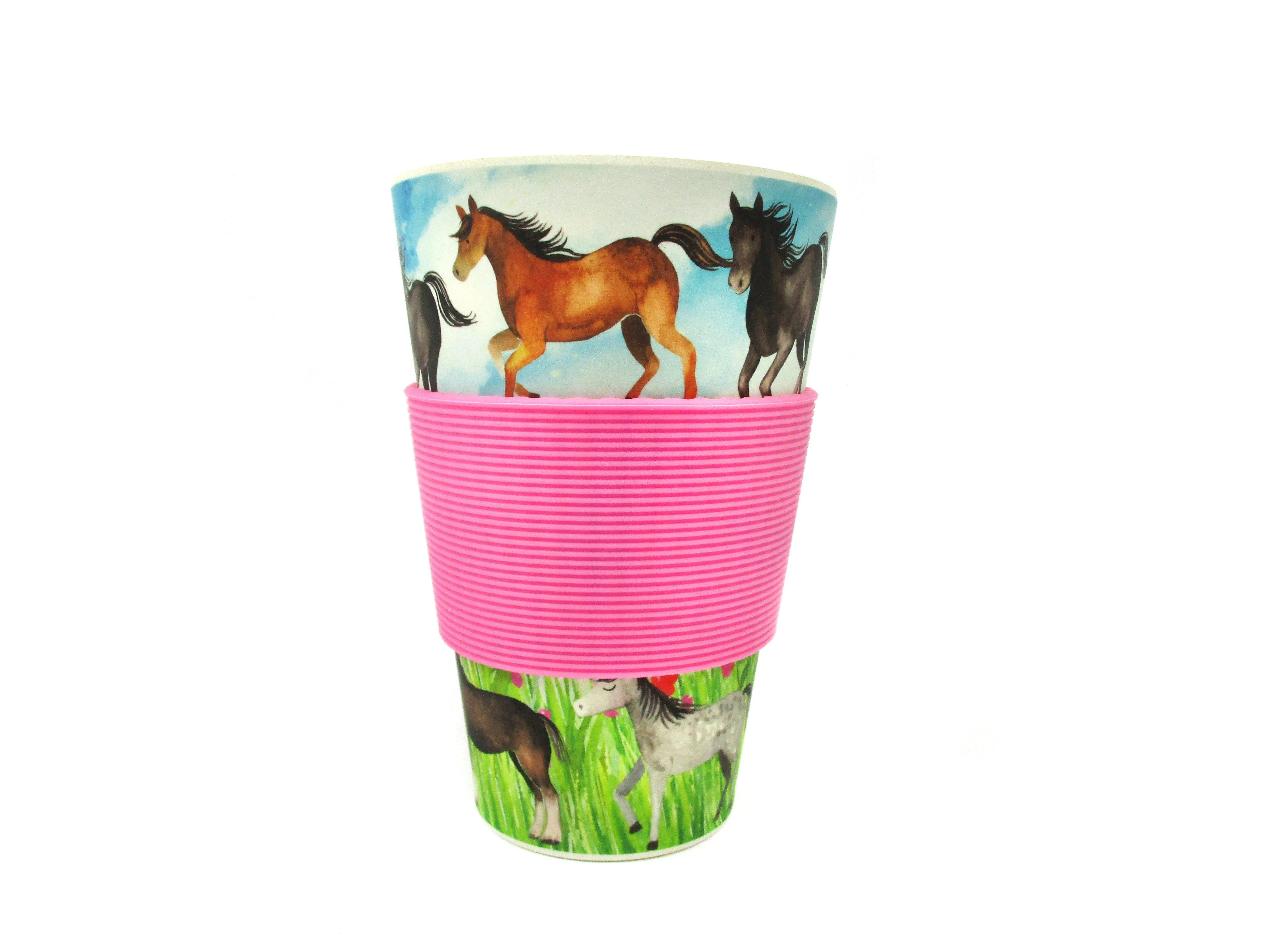 Eco-Friendly Reusable Plant Fiber 14 oz Travel Mug with Horse and Pony Design