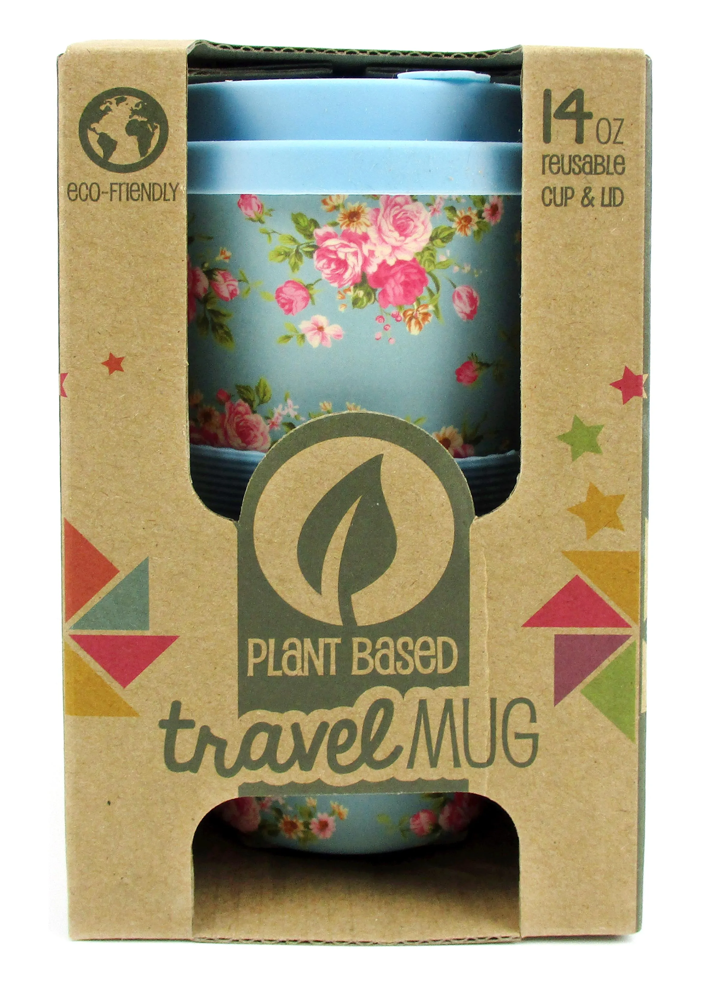 Eco-Friendly Reusable Plant Fiber Travel Mug with Blue Floral Design