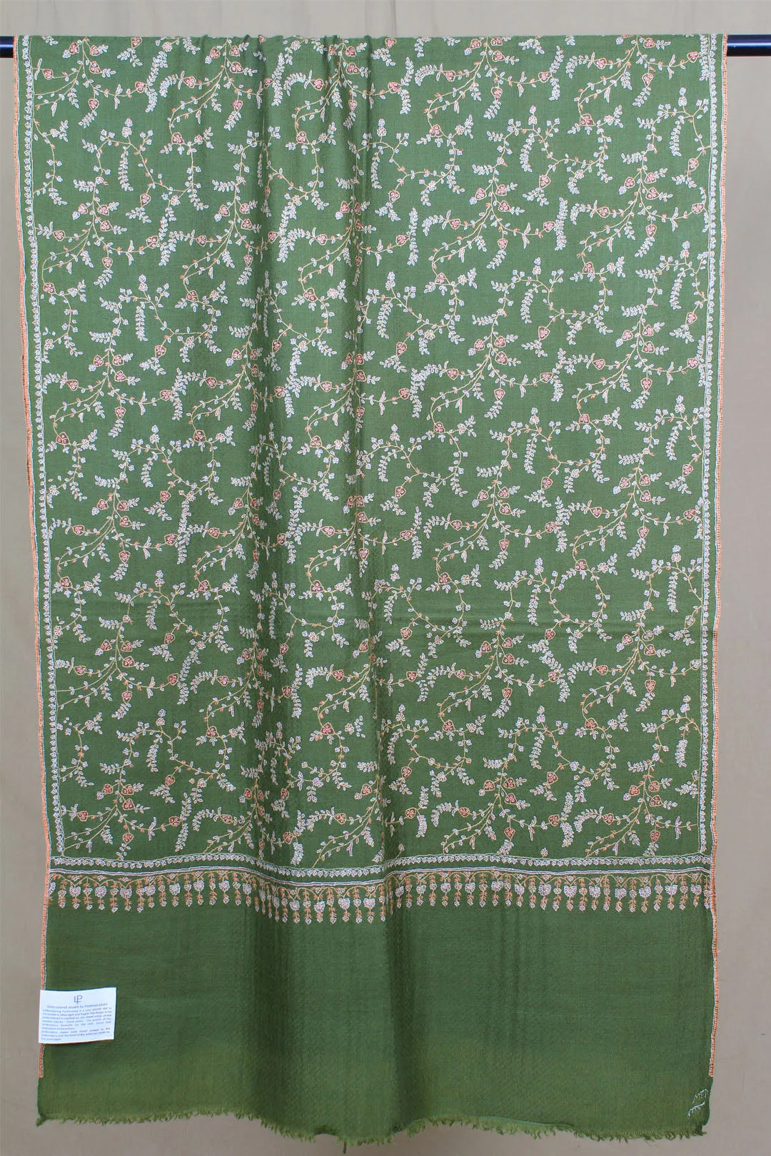 Ehtishaam Sheen Green Sozni Jaali Embroidered Pashmina Stole