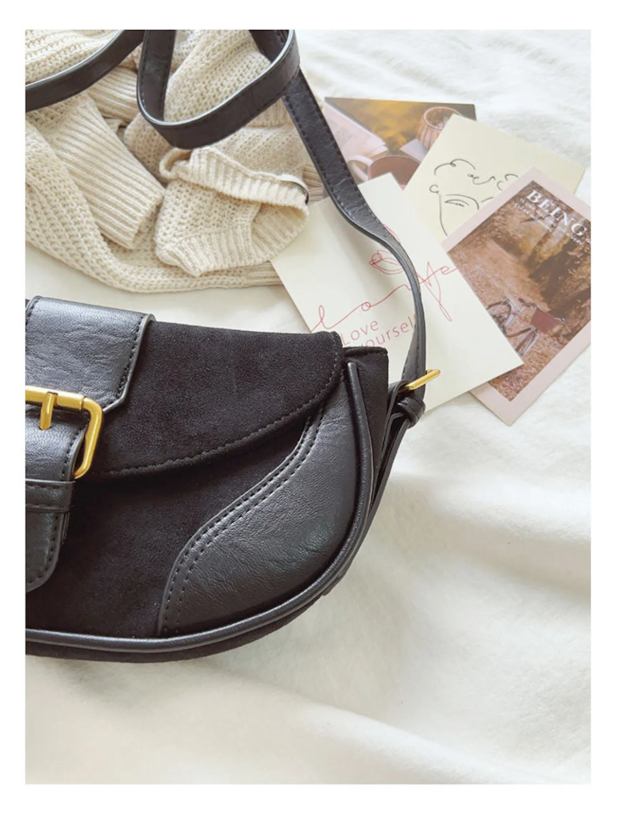 Elena Handbags Small Modern Saddle Bag