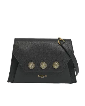 Emblemed Flap Shoulder Bag in Grained Leather