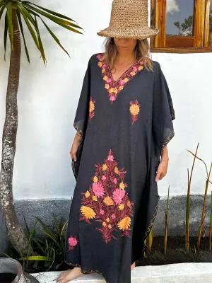 Embroidered Caftan (Free Size) BLACK