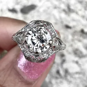 Estate Platinum Edwardian Filigree 2ctw Diamond Ring