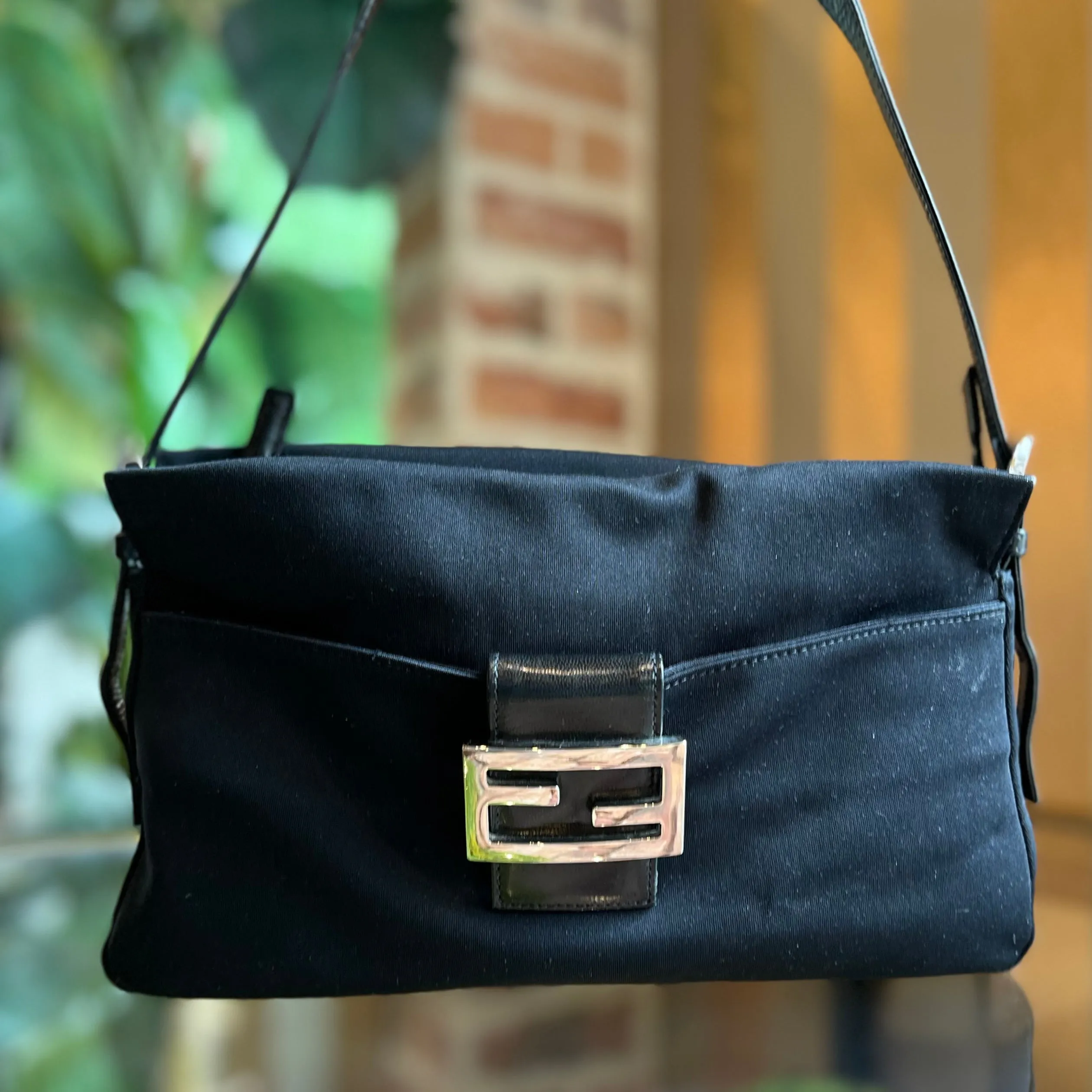 FENDI Baguette Black Neoprene Shoulder Bag