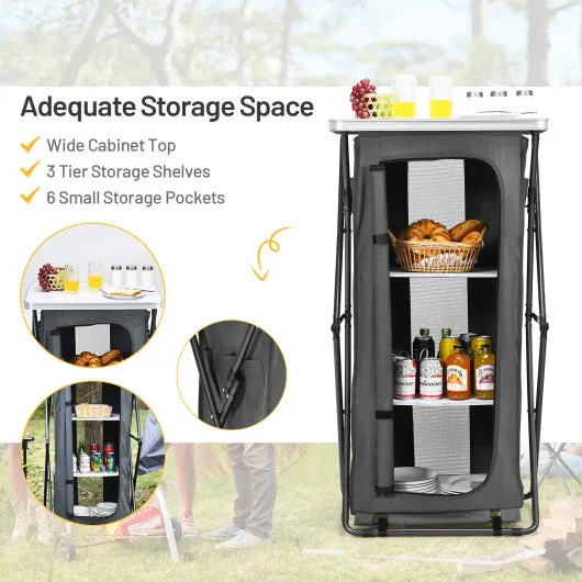 Folding Camping Storage Cabinet with 3 Shelves and Carry Bag-L