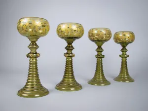 Four Bohemian Moser Green & Gilt Roemer Wine Glasses, c.1900