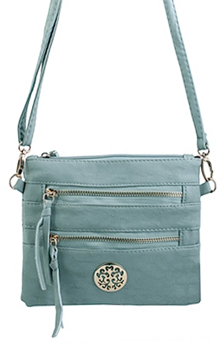 Front Zip Cross-Body Multi Pocket Purse