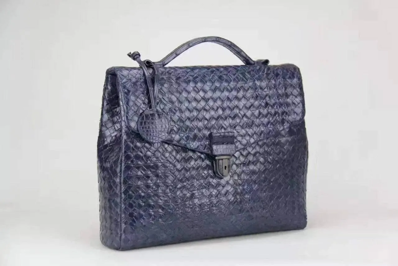 Genuine Crocodile Belly Leather Woven Large Briefcase