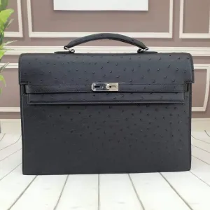 Genuine Ostrich Leather Briefcase Top Handle Bag Smaller