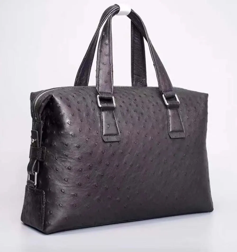 Genuine Ostrich Leather Briefcase Tote Bag Black