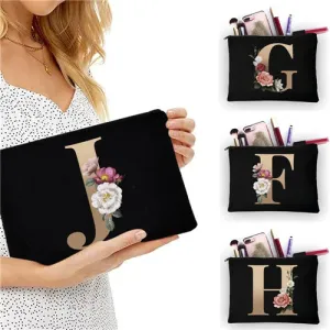 Girl Makeup Bag Golden Letter Pattern Classic Organizer Bag Pouches