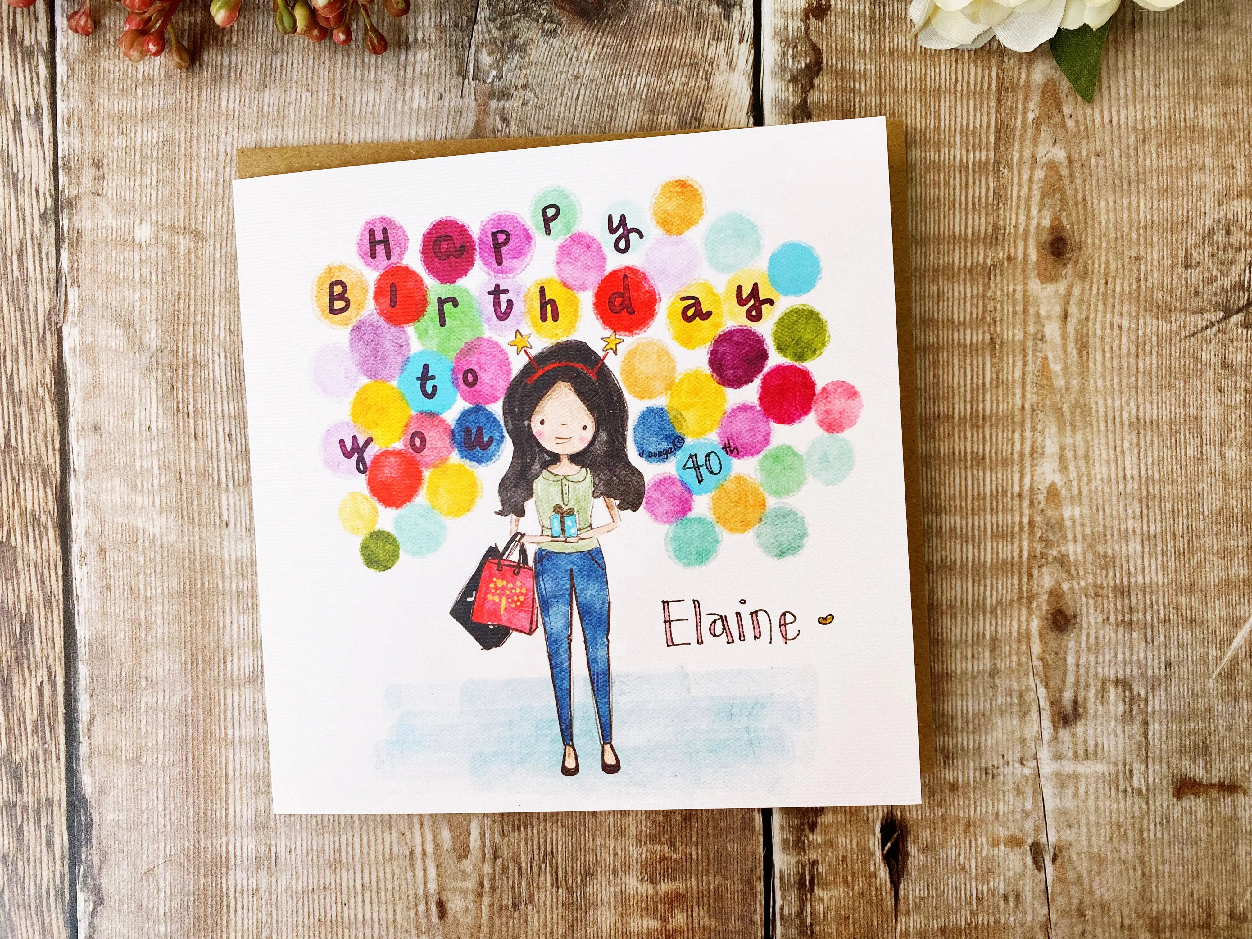 Girl with balloons Card - Personalised