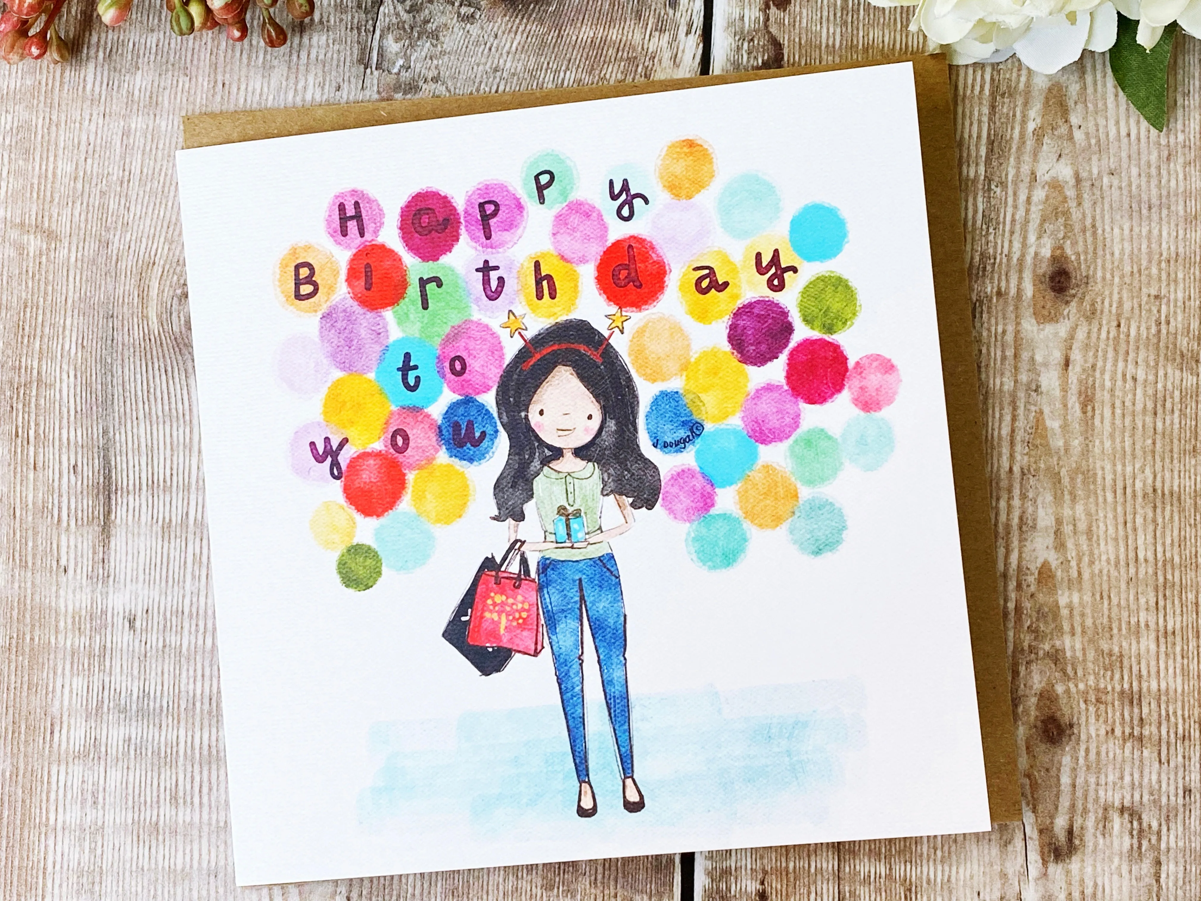 Girl with balloons Card - Personalised