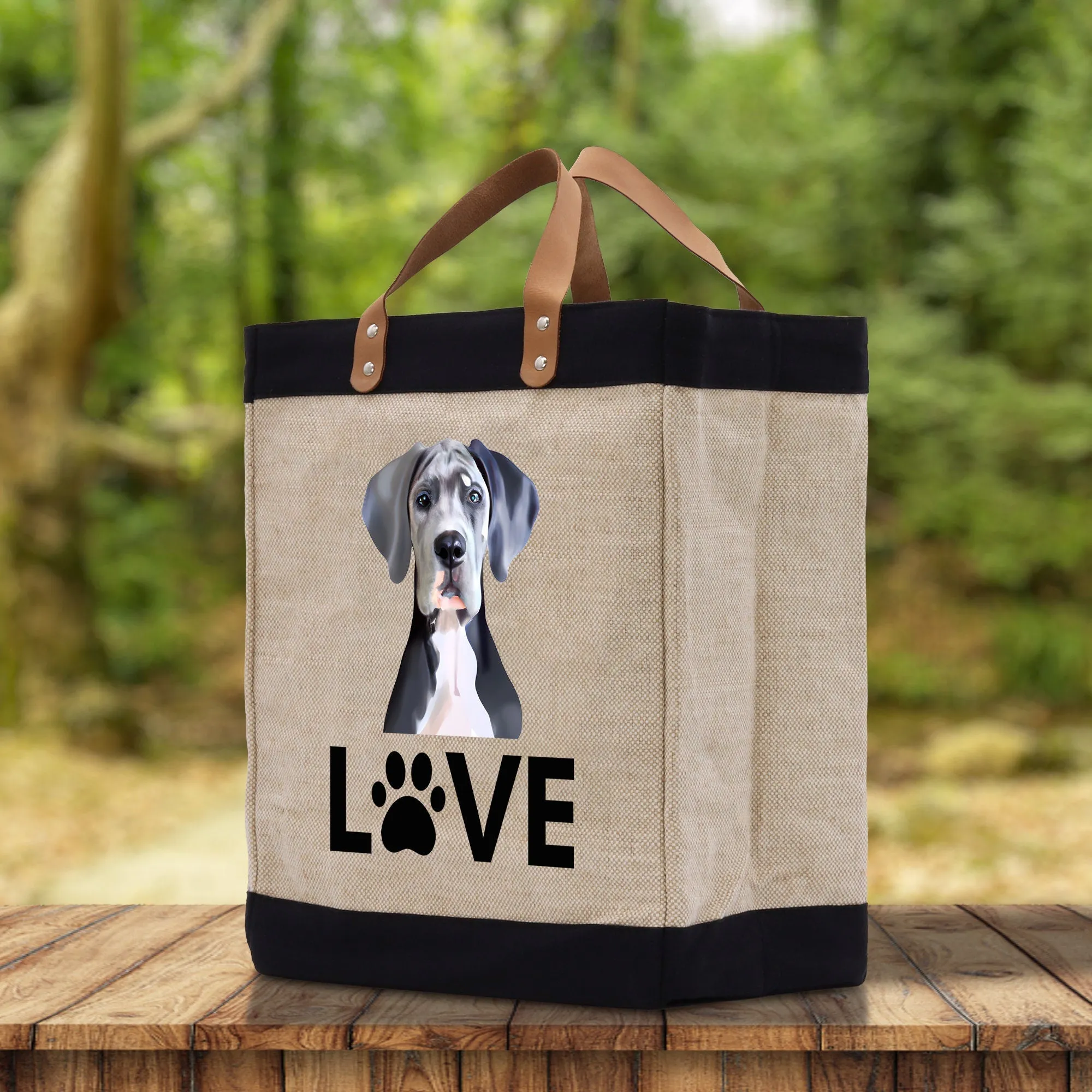 Great Dane Love Dog Jute Canvas Tote Funny Farmer Market Bag Quote Jute Bag Shopping Bag Burlap Bag Dog Owner Gift