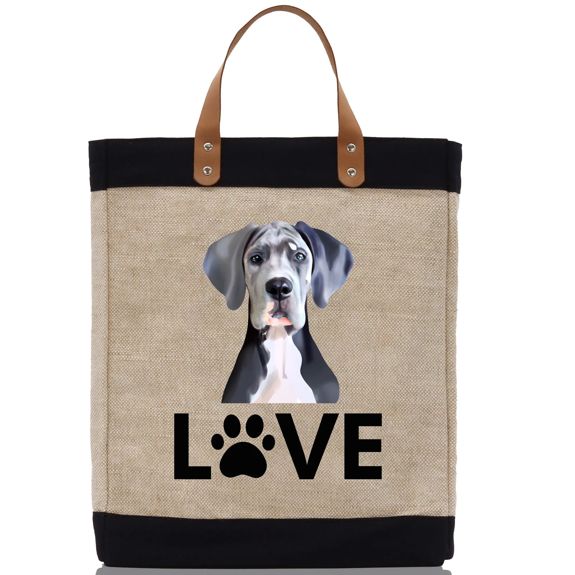 Great Dane Love Dog Jute Canvas Tote Funny Farmer Market Bag Quote Jute Bag Shopping Bag Burlap Bag Dog Owner Gift