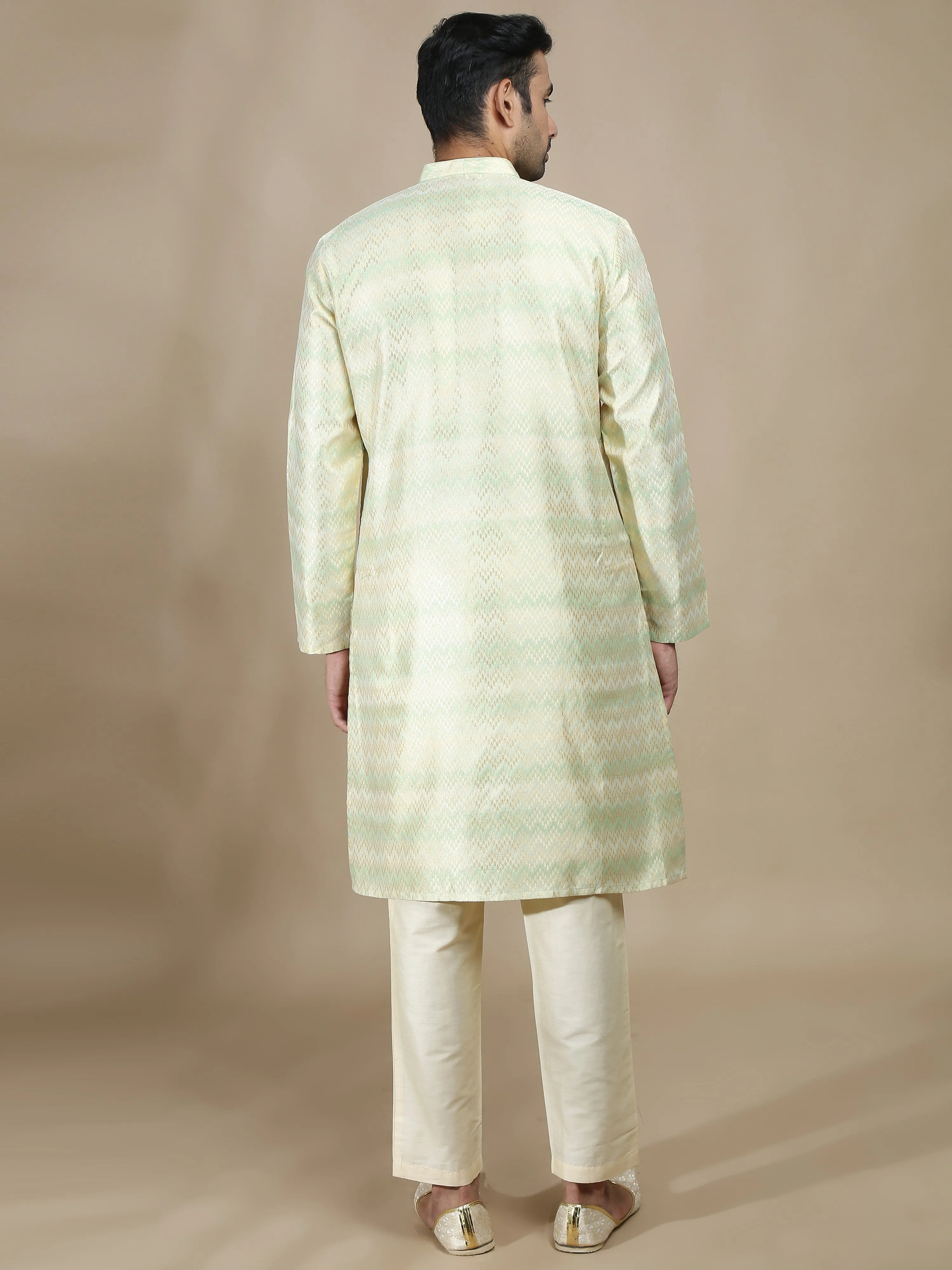 Green and Grey Banarasi Brocade Long Kurta