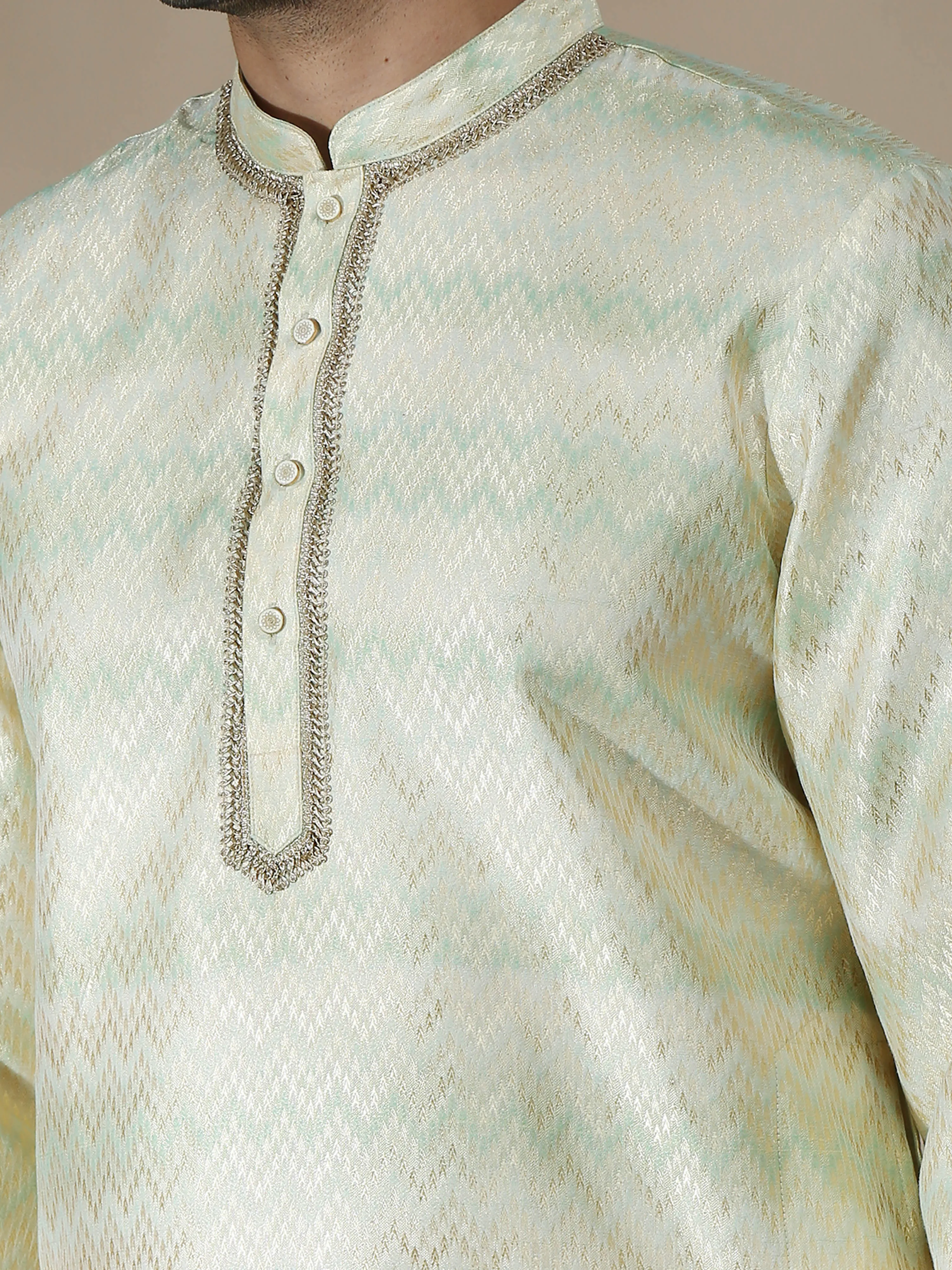 Green and Grey Banarasi Brocade Long Kurta