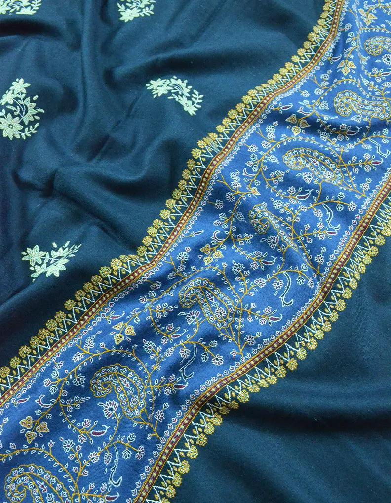 Grey Blue Embroidery Pashmina Shawl 7711