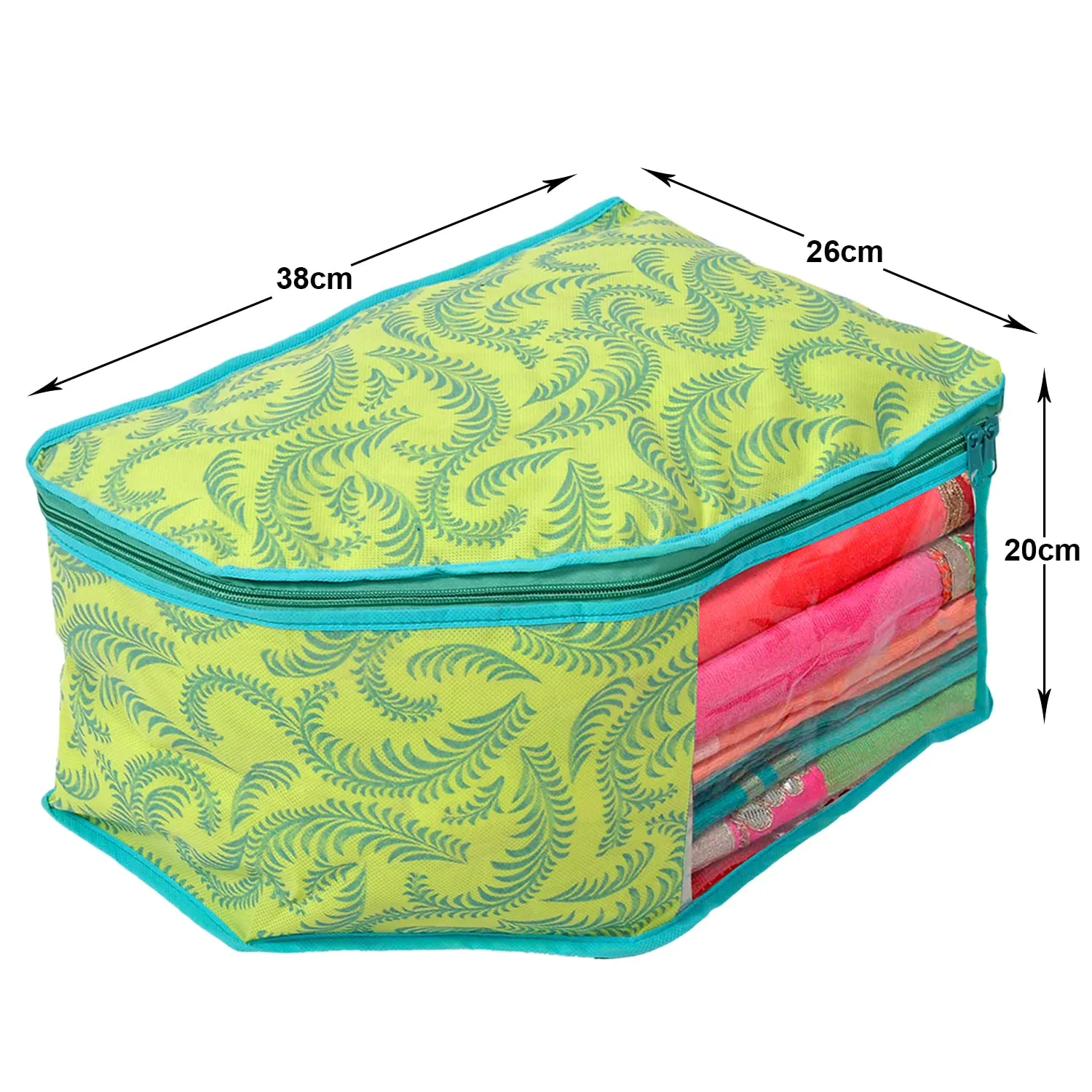 Heart Home Leaf Printed Non-Woven Blouse Cover Wardrobe Organiser Clothes Storage Bag With Front Window- Pack of 6 (Green)-44HH0534