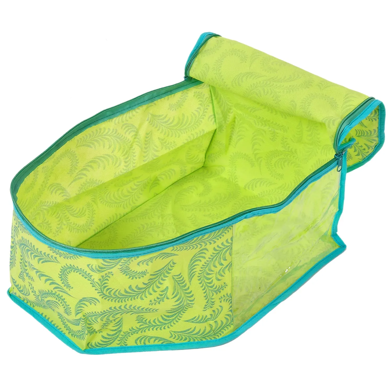 Heart Home Leaf Printed Non-Woven Blouse Cover Wardrobe Organiser Clothes Storage Bag With Front Window- Pack of 6 (Green)-44HH0534